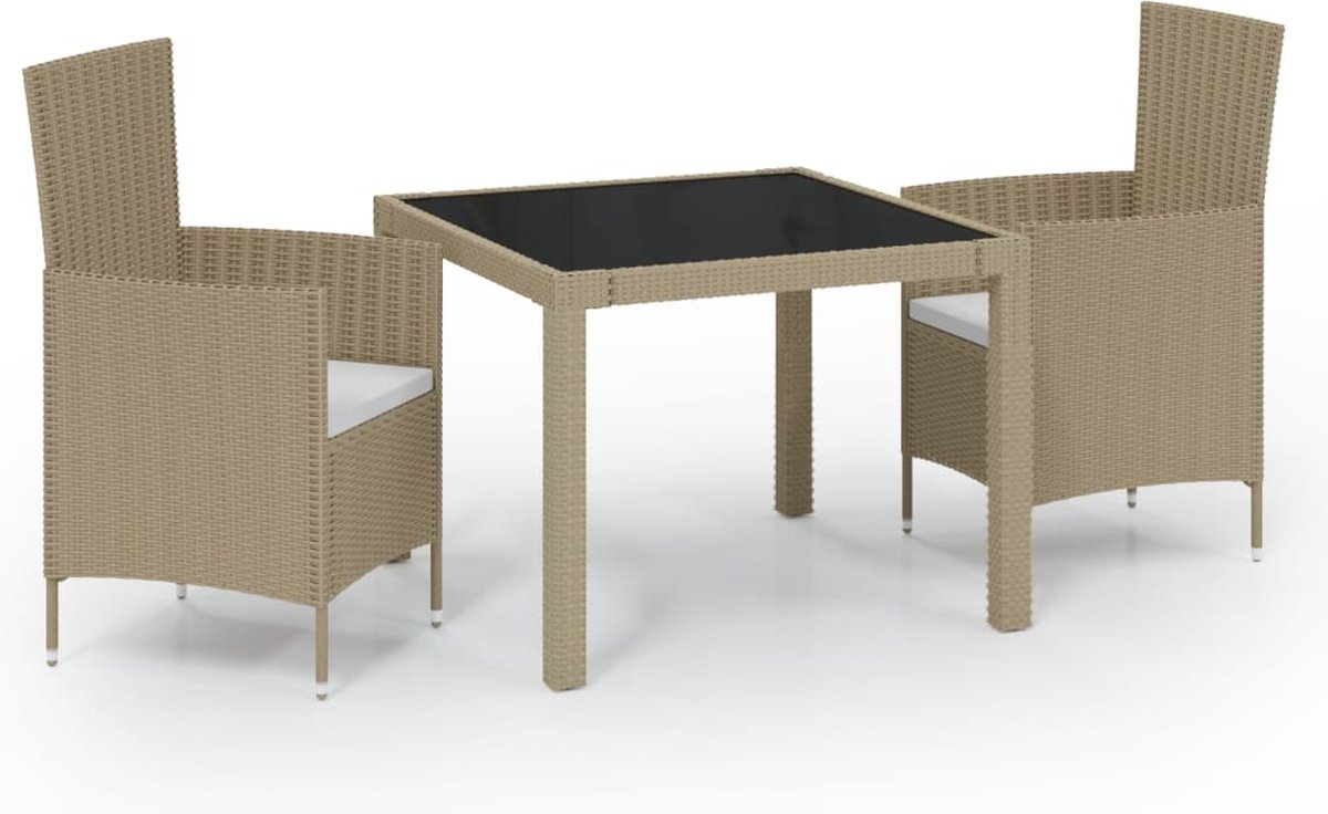 Vidaxl 3-delige Tuinset Met Kussens Poly Rattan - Beige