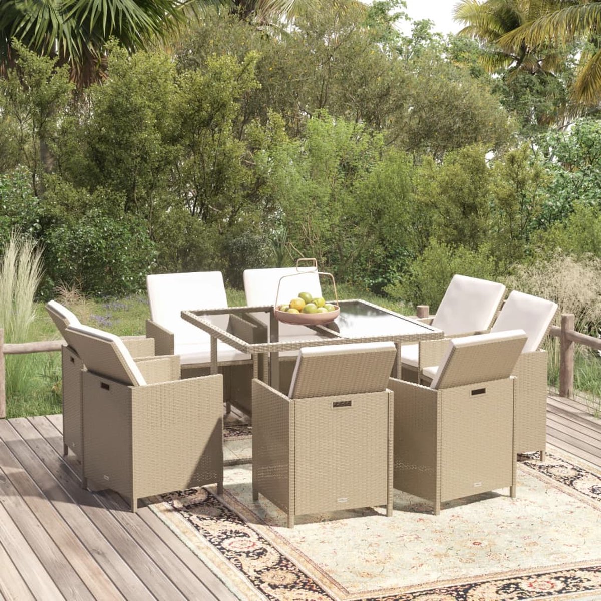 Vidaxl 9-delige Tuinset Met Kussens Poly Rattan - Beige