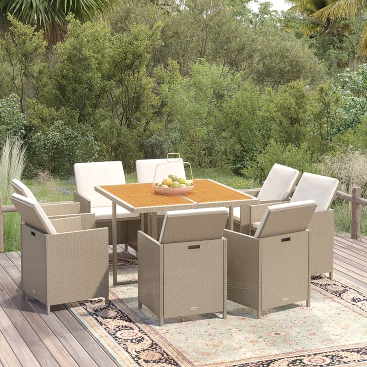 Vidaxl 9-delige Tuinset Met Kussens Poly Rattan - Beige