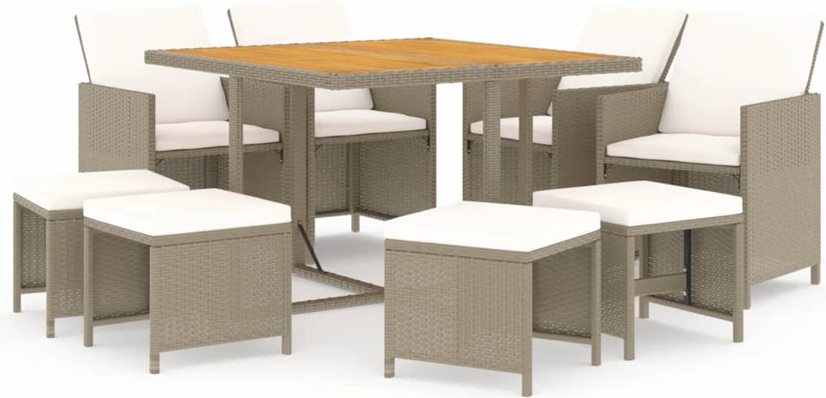 Vidaxl 9-delige Tuinset Met Kussens Poly Rattan - Beige