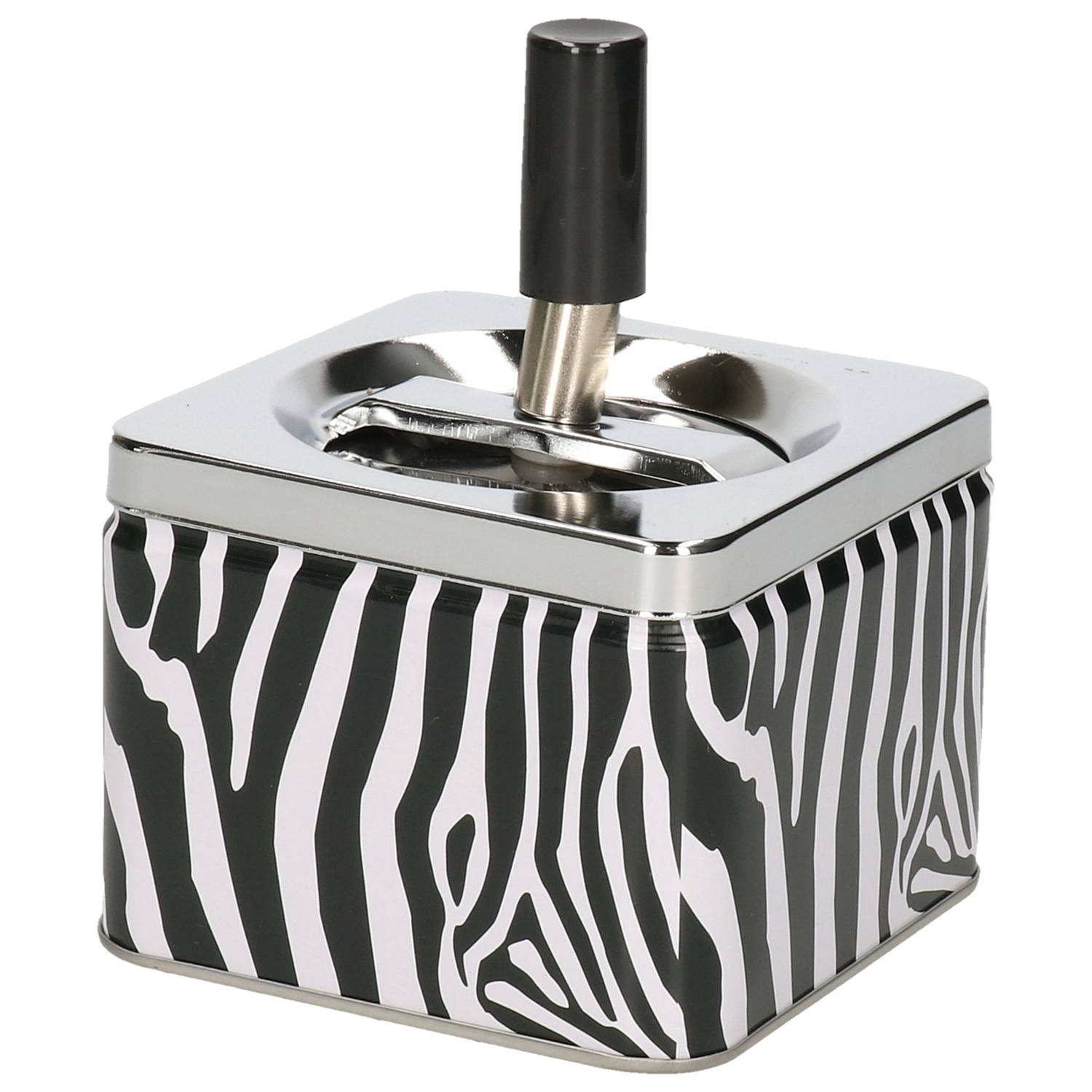 Concorde Metalen Druk Asbak Vierkant Model In Zebra Print 9 X 9 X 12 Cm - Asbakken