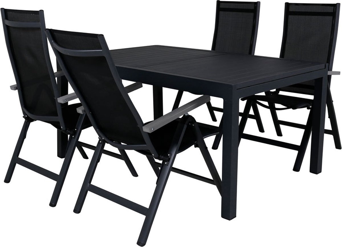 Marbella Tuinmeubelset Tafel 100x160/240cm En 4 Stoel Albany. - Zwart