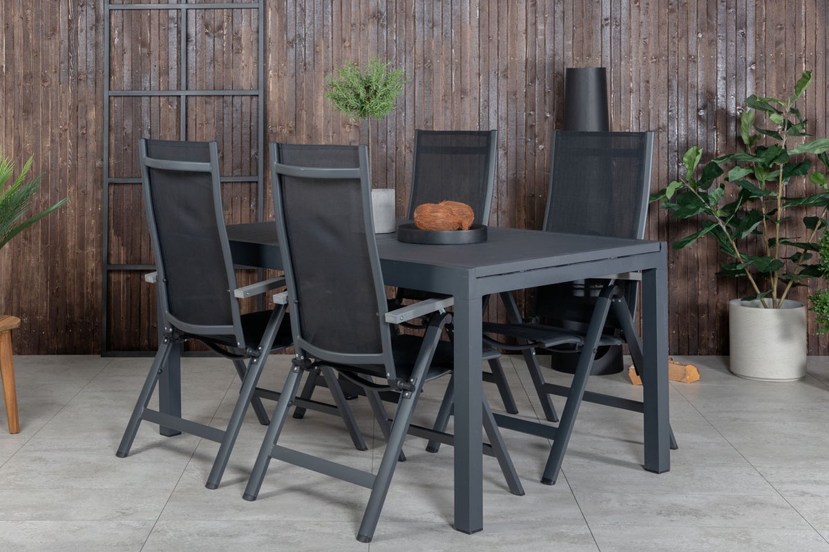 Marbella Tuinmeubelset Tafel 100x160/240cm En 4 Stoel Albany. - Zwart