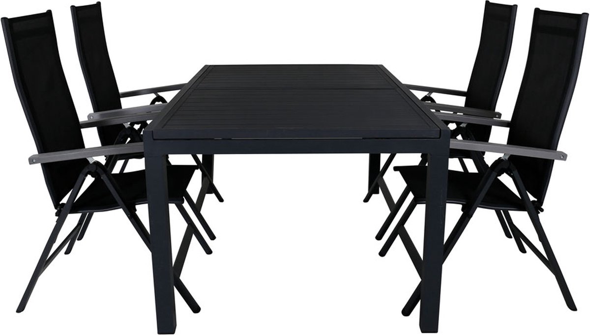 Marbella Tuinmeubelset Tafel 100x160/240cm En 4 Stoel Albany. - Zwart