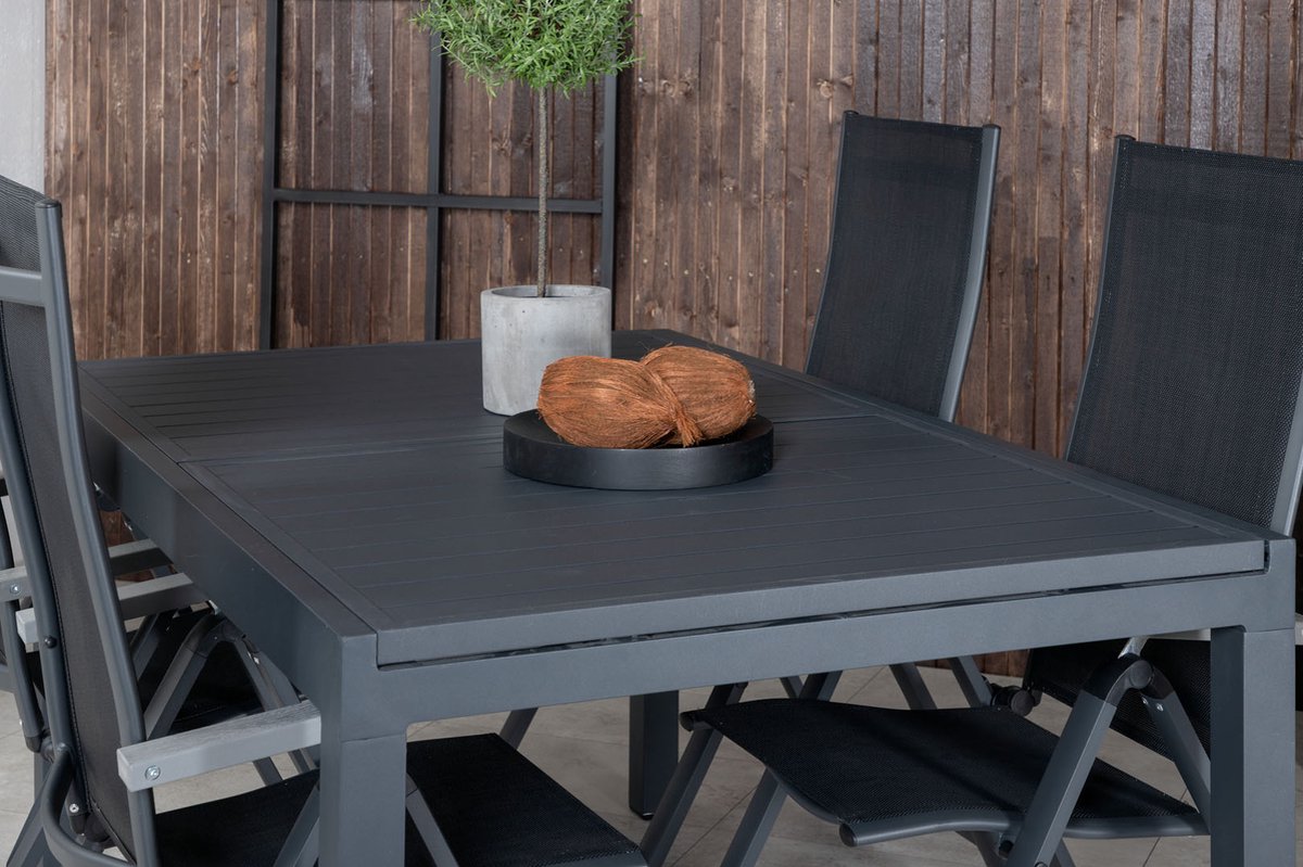 Marbella Tuinmeubelset Tafel 100x160/240cm En 4 Stoel Albany. - Zwart
