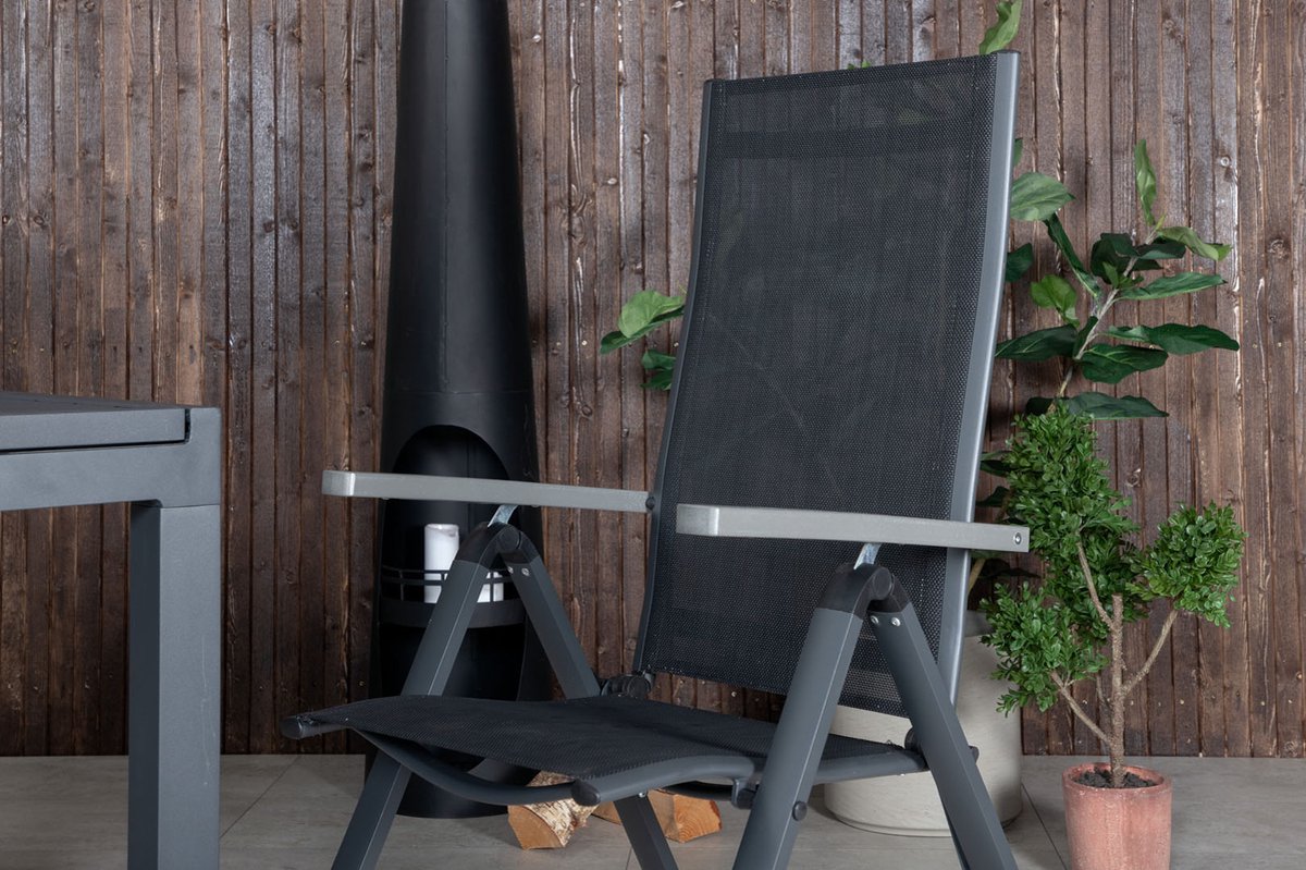 Marbella Tuinmeubelset Tafel 100x160/240cm En 4 Stoel Albany. - Zwart