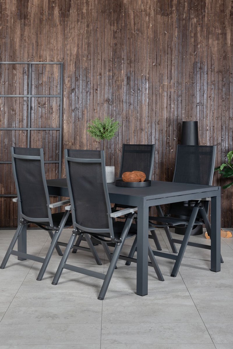 Marbella Tuinmeubelset Tafel 100x160/240cm En 4 Stoel Albany. - Zwart