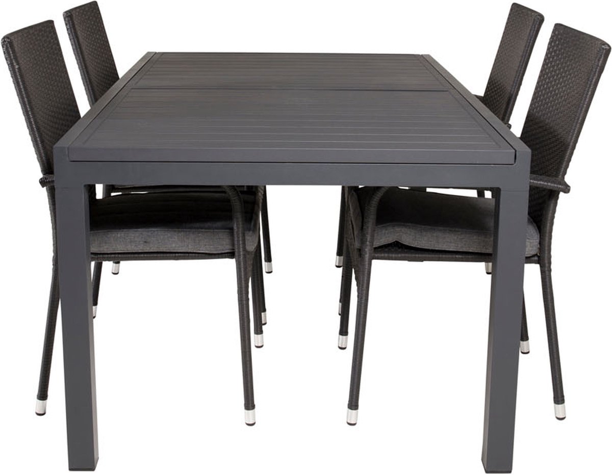 Marbella Tuinmeubelset Tafel 100x160/240cm En 4 Stoel Anna. - Zwart