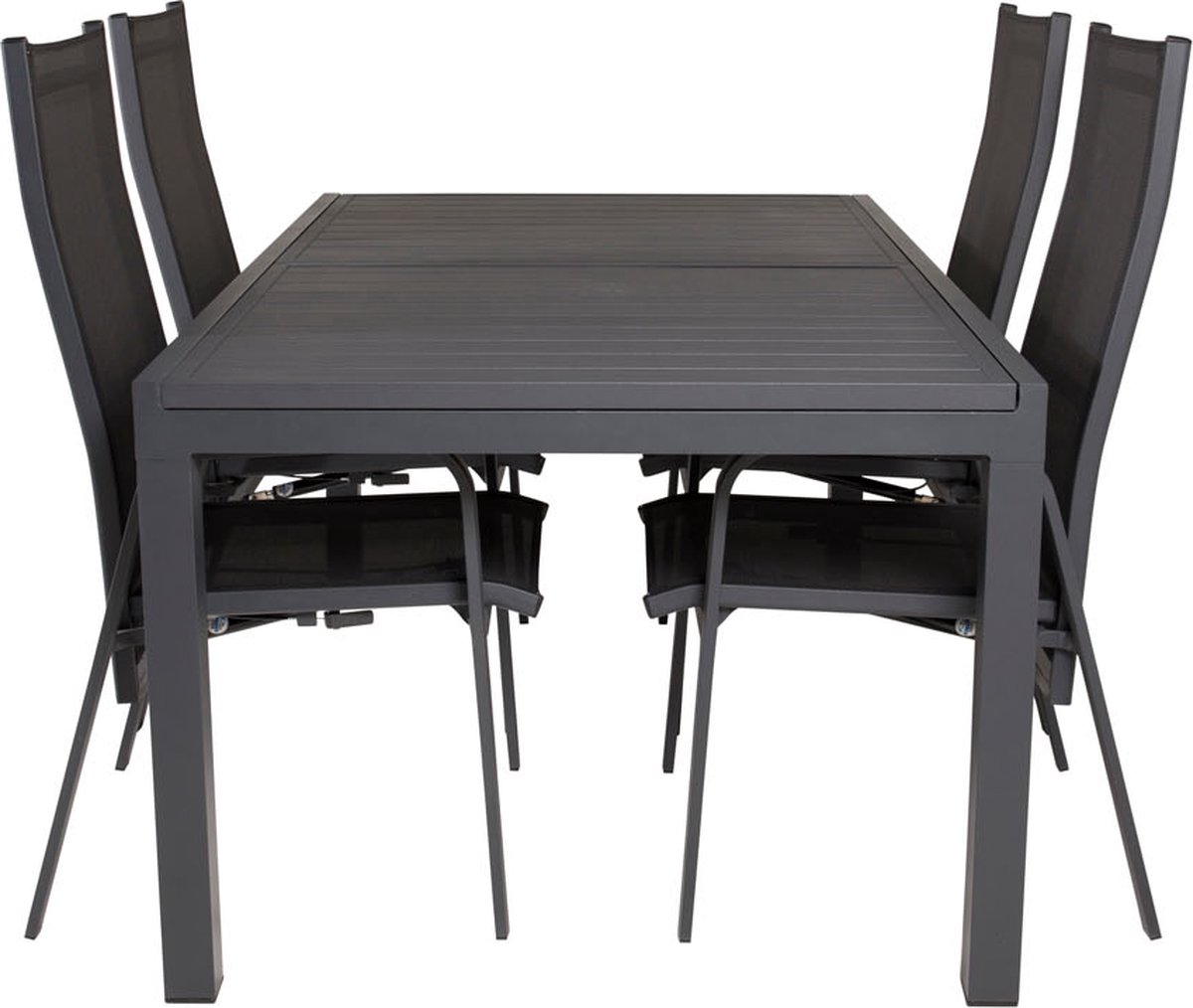 Marbella Tuinmeubelset Tafel 100x160/240cm En 4 Stoel Copacabana. - Zwart