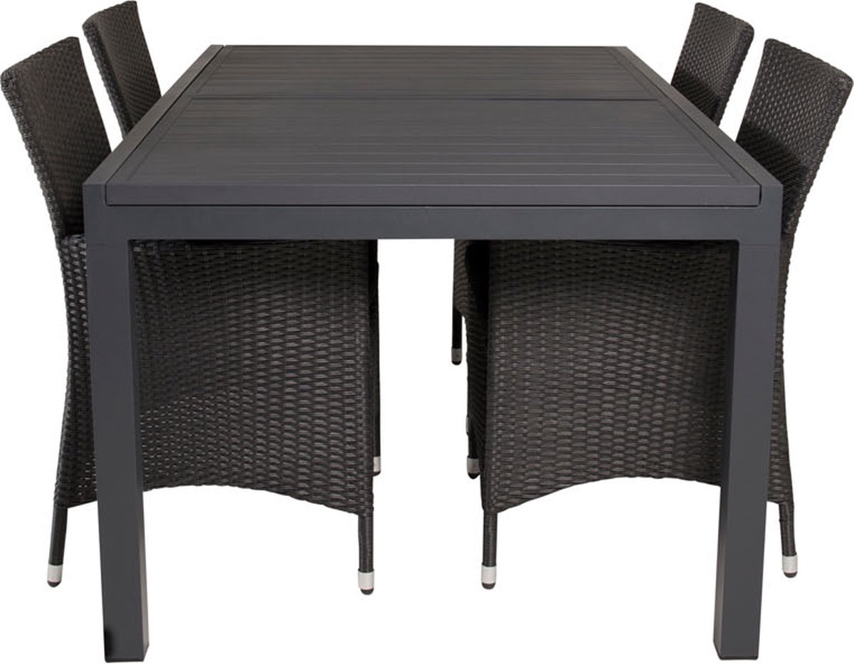 Marbella Tuinmeubelset Tafel 100x160/240cm En 4 Stoel Knick. - Zwart