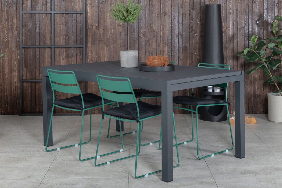 Marbella Tuinmeubelset Tafel 100x160/240cm En 4 Stoel Lina, Zwart. - Groen