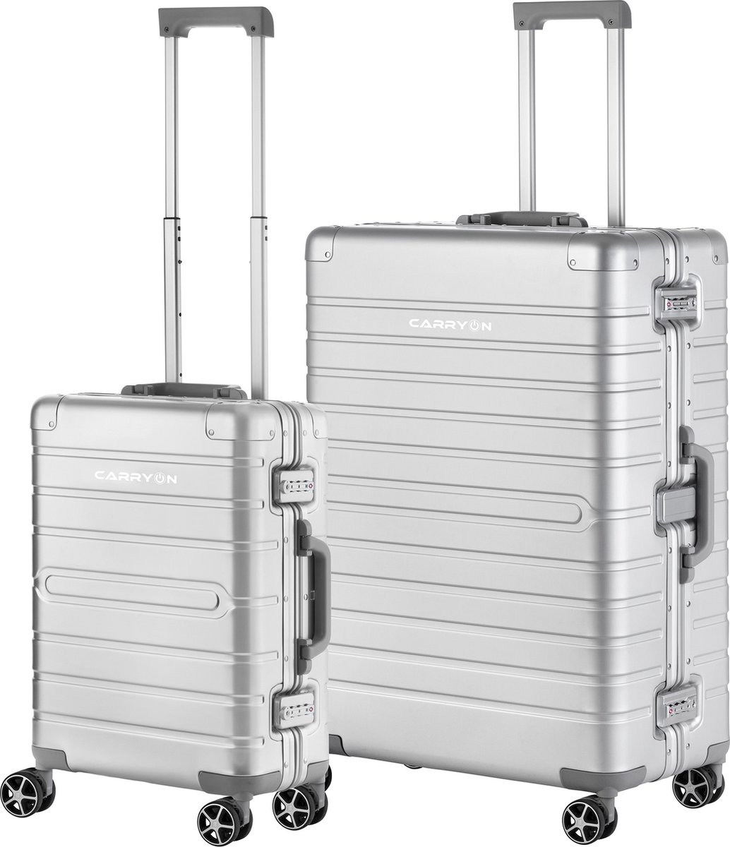 Carry On Carryon Kofferset Uld - Luxe Aluminium Handbagage Koffer 55cm + 76cm Grote Reiskoffer - Zilver