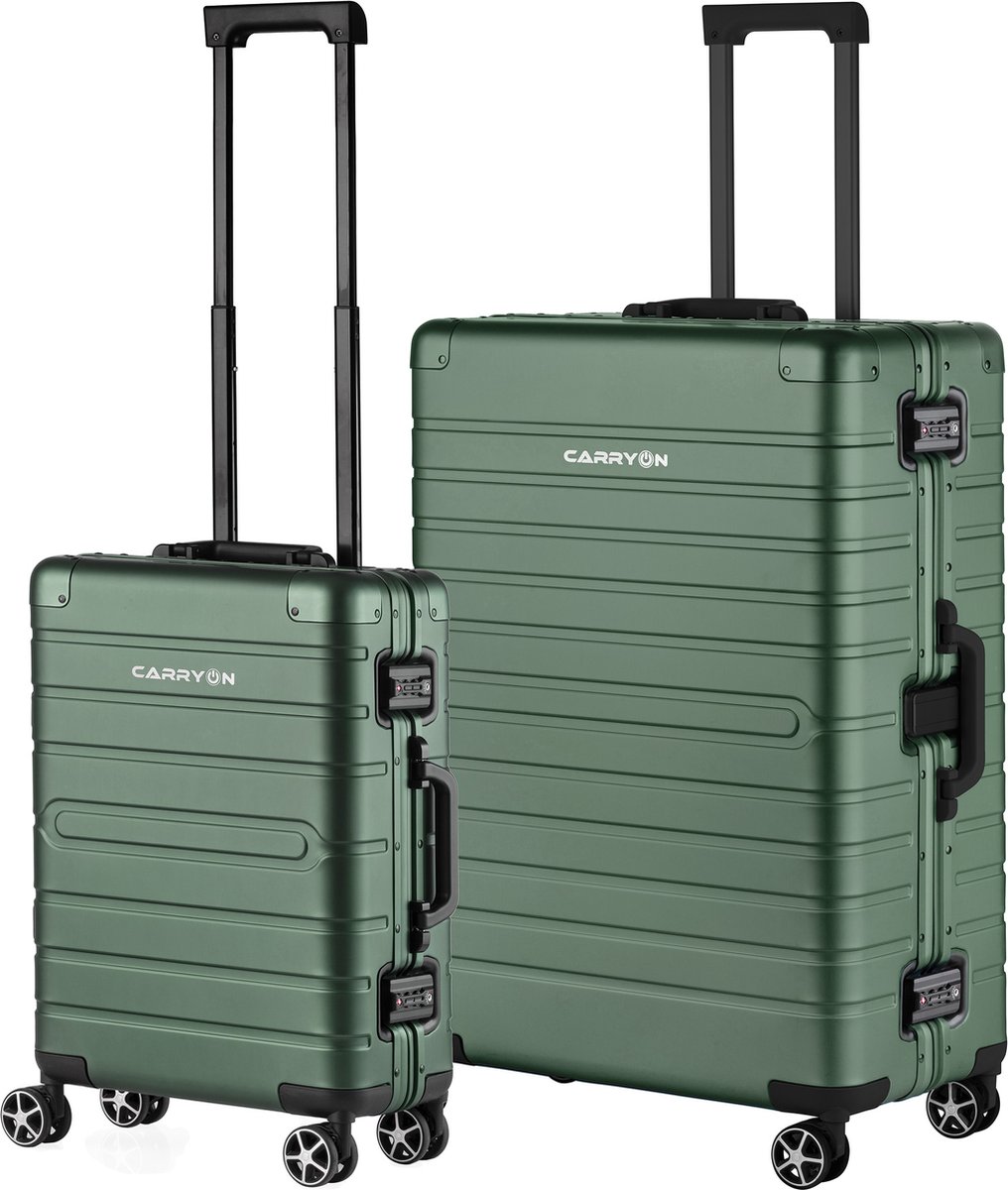 Carry On Carryon Kofferset Uld - Luxe Aluminium Handbagage Koffer 55cm + 76cm Grote Reiskoffer - Groen