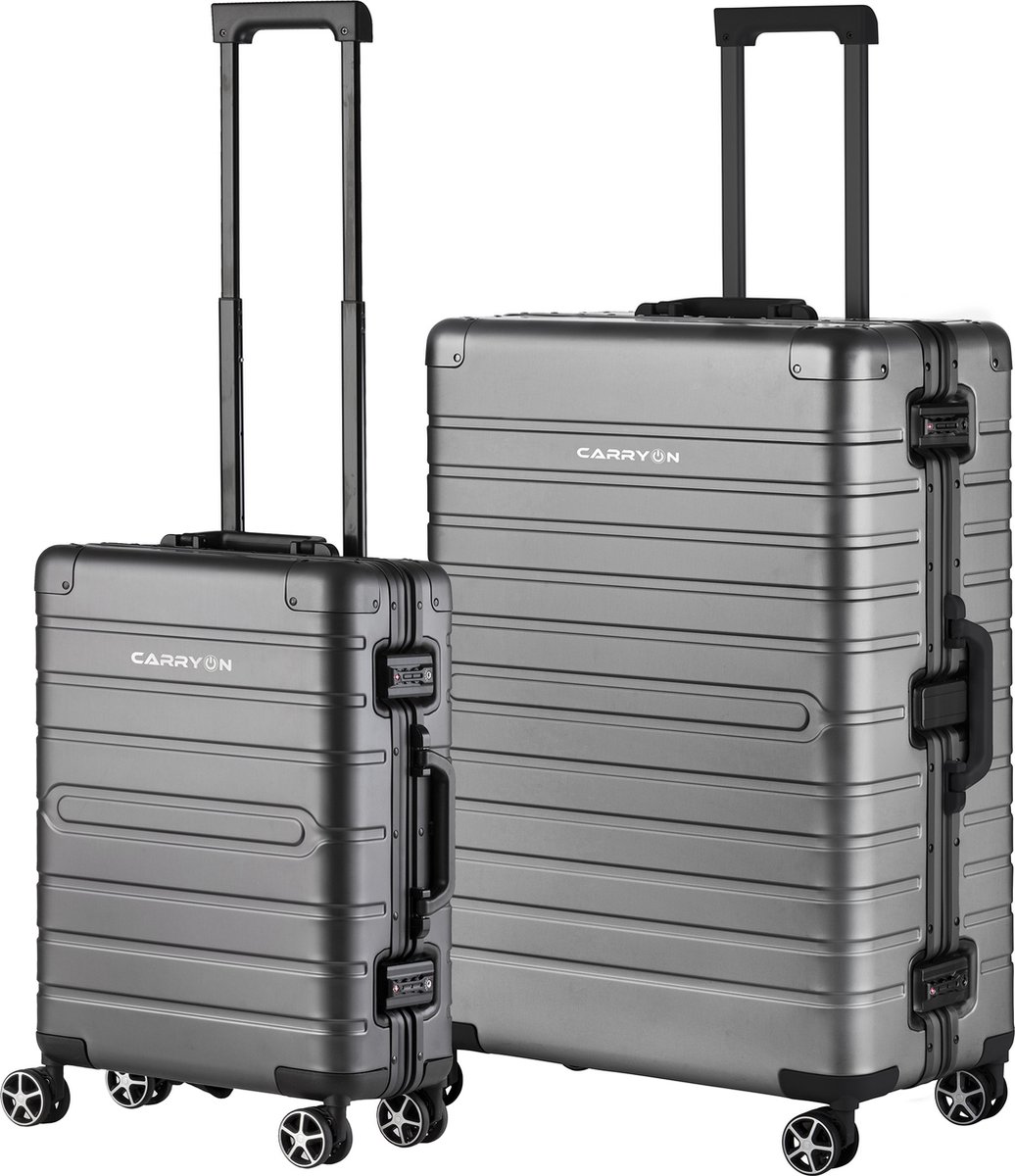 Carry On Carryon Kofferset Uld - Luxe Aluminium Handbagage Koffer 55cm + 76cm Grote Reiskoffer - Grijs