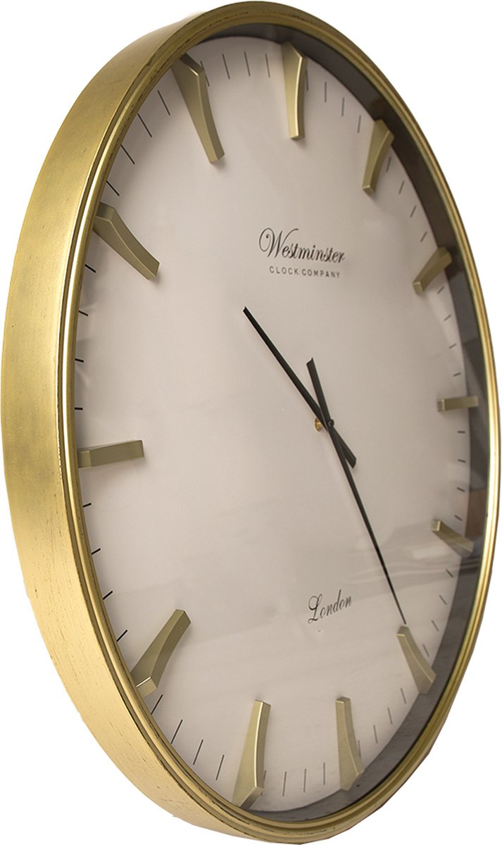 Clayre & Eef Wandklok Ø 76 Cmkleurig Wit Kunststof Rond Westminster London Muurklok Hangklok Keukenklok - Goud