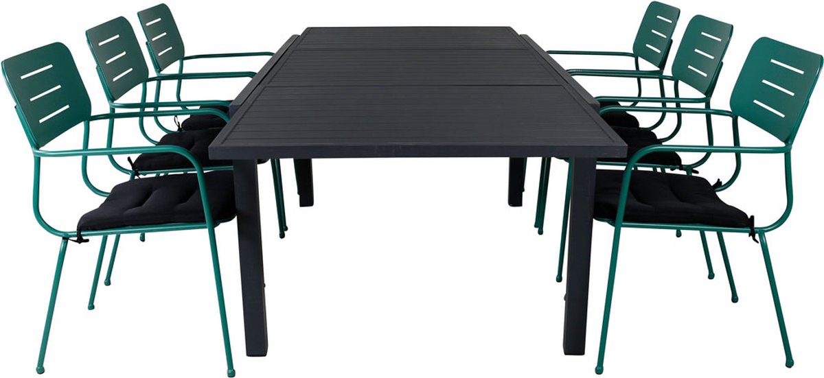 Marbella Tuinmeubelset Tafel 100x160/240cm En 6 Stoel Armleuningg Nicke,. - Zwart