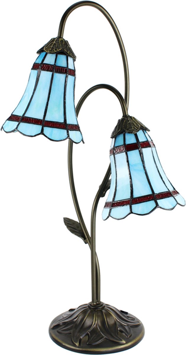 Clayre & Eef Lumilamp Tiffany Tafellamp 61 Cm Bruin Glas Tiffany Bureaulamp Tiffany Lampen Glas In Lood Tiffany - Blauw