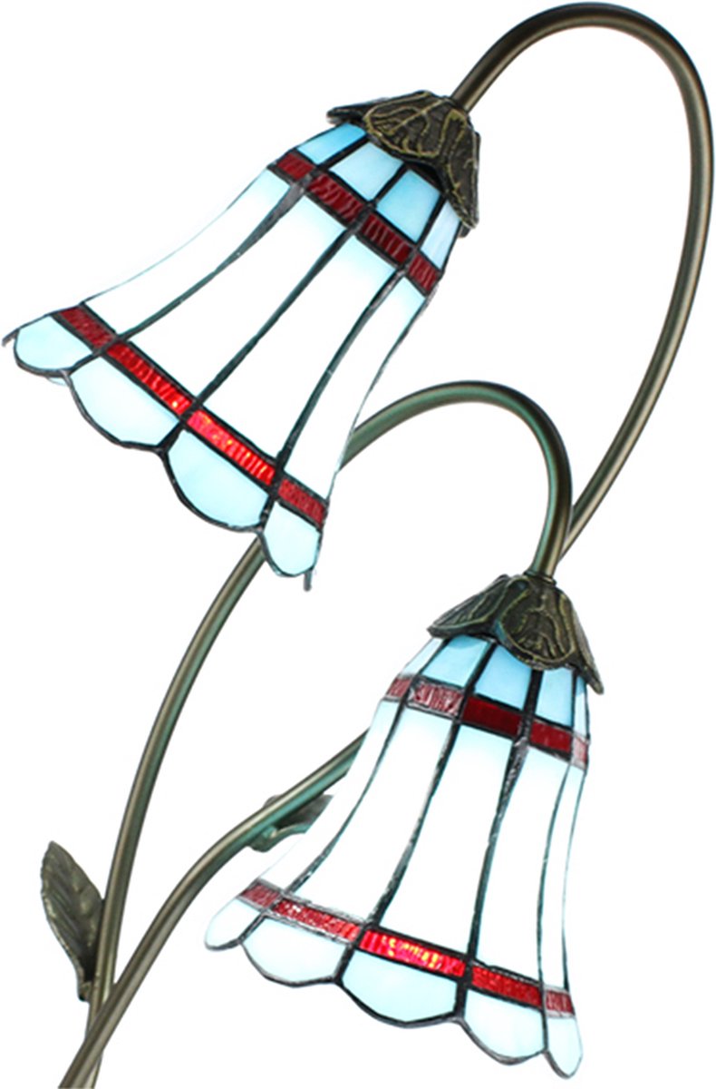 Clayre & Eef Lumilamp Tiffany Tafellamp 61 Cm Bruin Glas Tiffany Bureaulamp Tiffany Lampen Glas In Lood Tiffany - Blauw