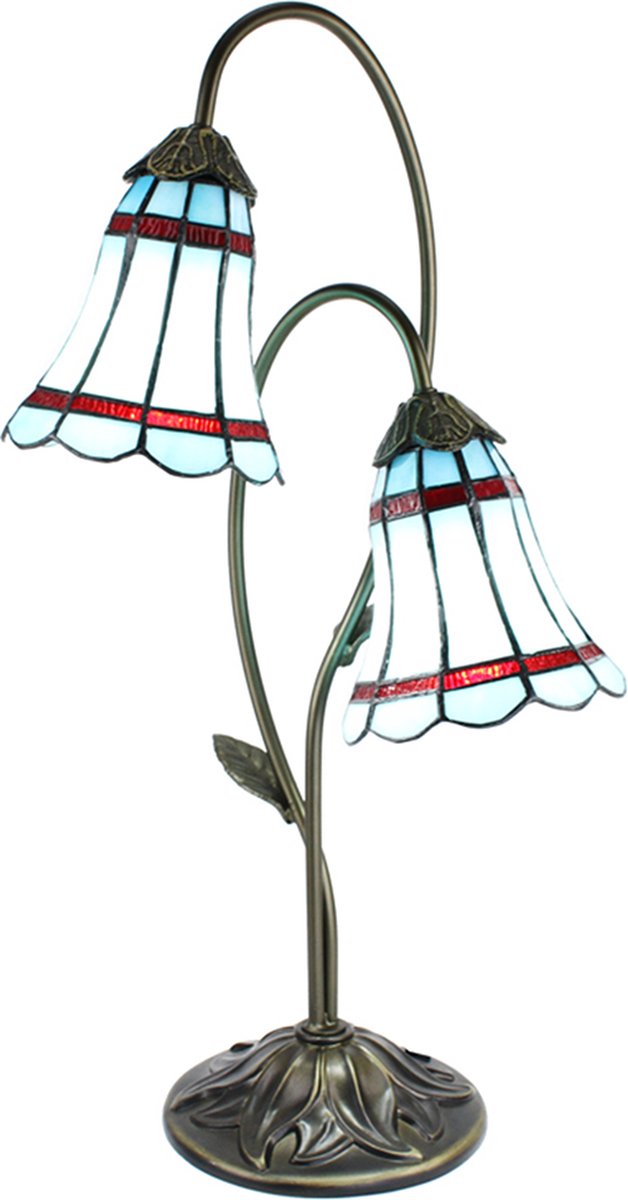 Clayre & Eef Lumilamp Tiffany Tafellamp 61 Cm Bruin Glas Tiffany Bureaulamp Tiffany Lampen Glas In Lood Tiffany - Blauw