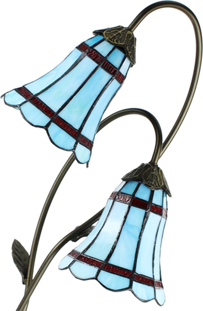 Clayre & Eef Lumilamp Tiffany Tafellamp 61 Cm Bruin Glas Tiffany Bureaulamp Tiffany Lampen Glas In Lood Tiffany - Blauw