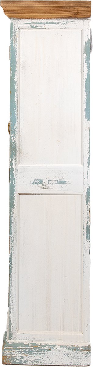 Clayre & Eef Wandkast 76*38*151 Cm Wit Bruin Hout Opbergkast Kast Wit Opbergkast Kast