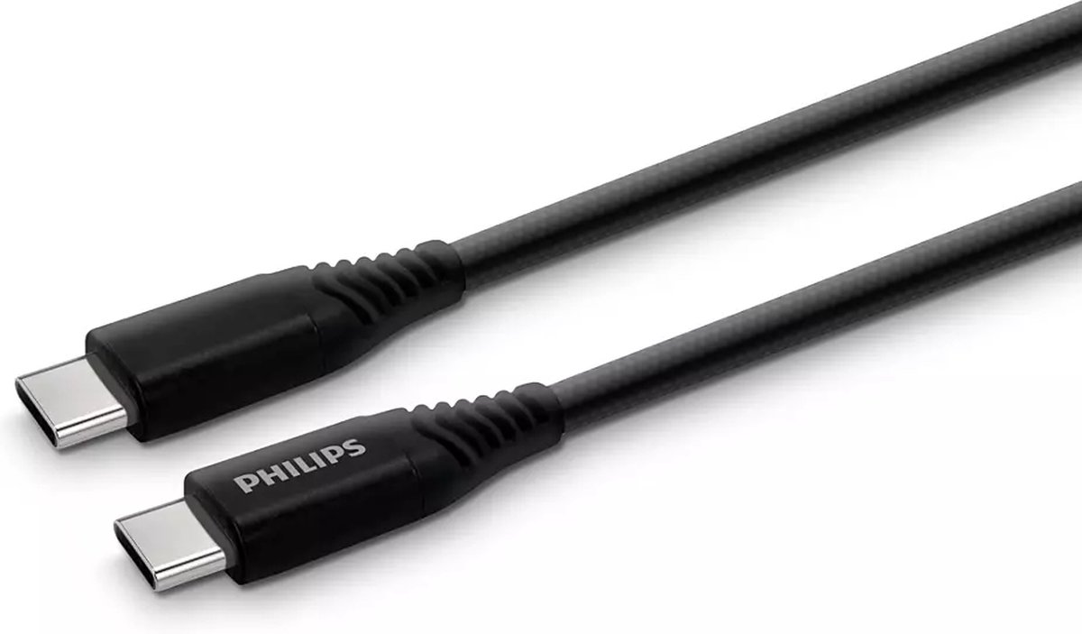 Philips Dlc5206c/00 Oplaadkabel - Usb C Naar Usb C - 2 M Lang - Geweven - Usb 3.0 - Zwart