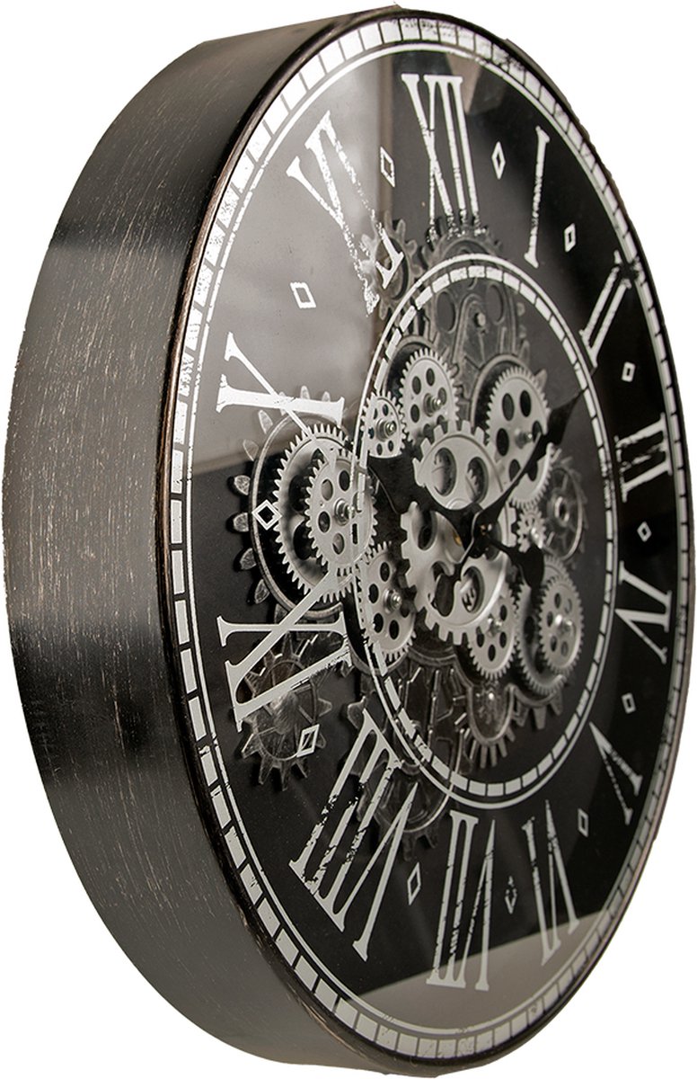 Clayre & Eef Wandklok Ø 50 Cm Kunststof Rond Muurklok Hangklok Muurklok Hangklok - Zwart