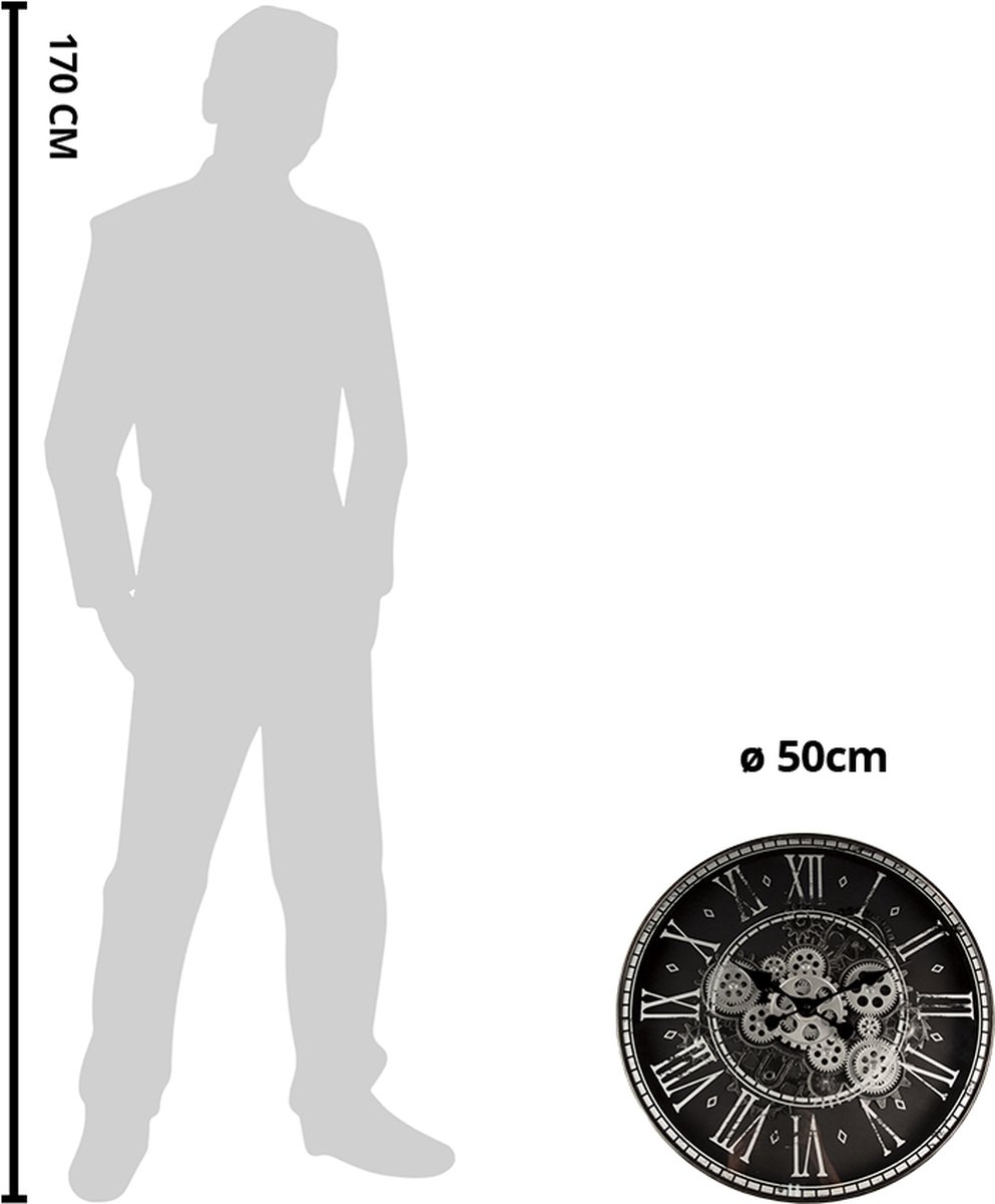 Clayre & Eef Wandklok Ø 50 Cm Kunststof Rond Muurklok Hangklok Muurklok Hangklok - Zwart
