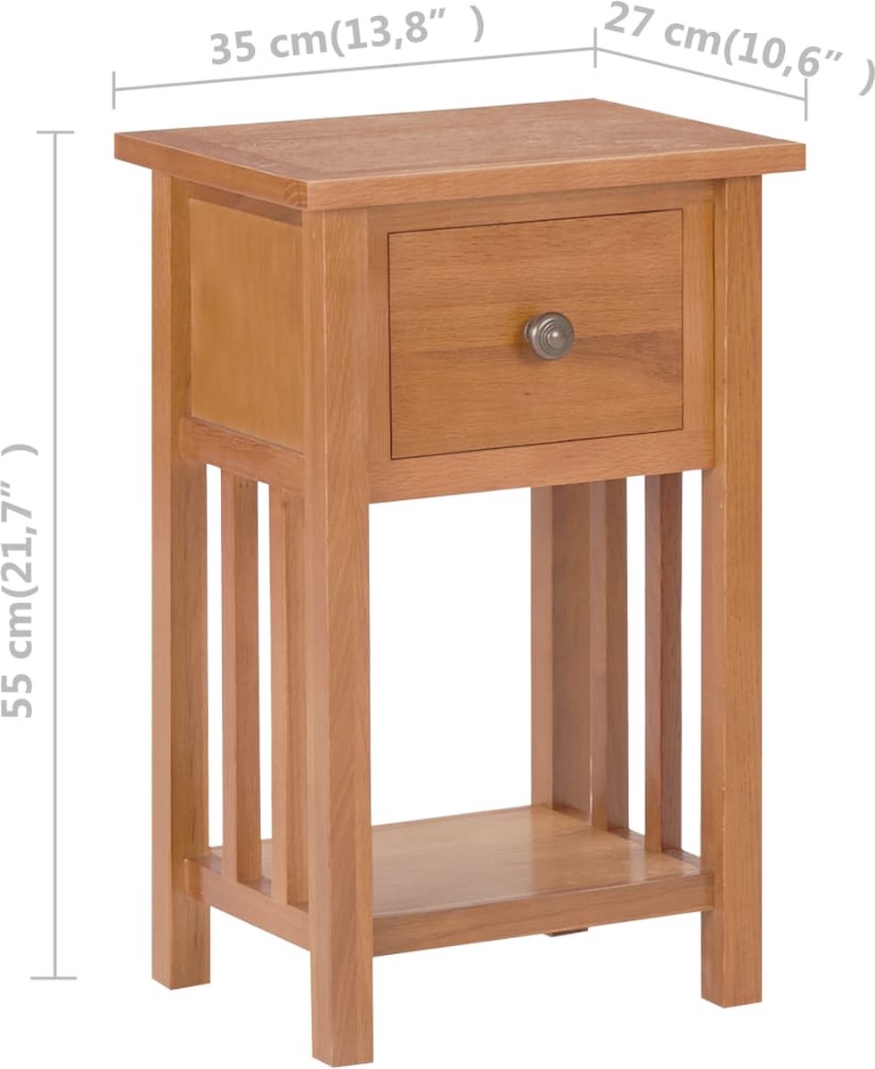 Vidaxl Bijzettafel Met Lade 35x27x55 Cm Massief Eikenhout - Bruin
