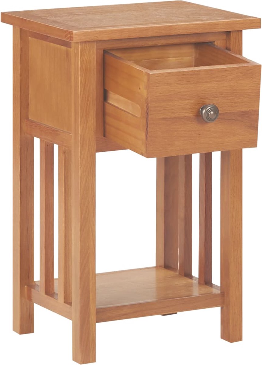 Vidaxl Bijzettafel Met Lade 35x27x55 Cm Massief Eikenhout - Bruin