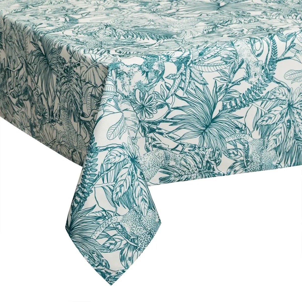 Tafelkleed Rechthoekig 240 X 140 Cm Petrol Blauw Met Print Polyester - Tafellakens