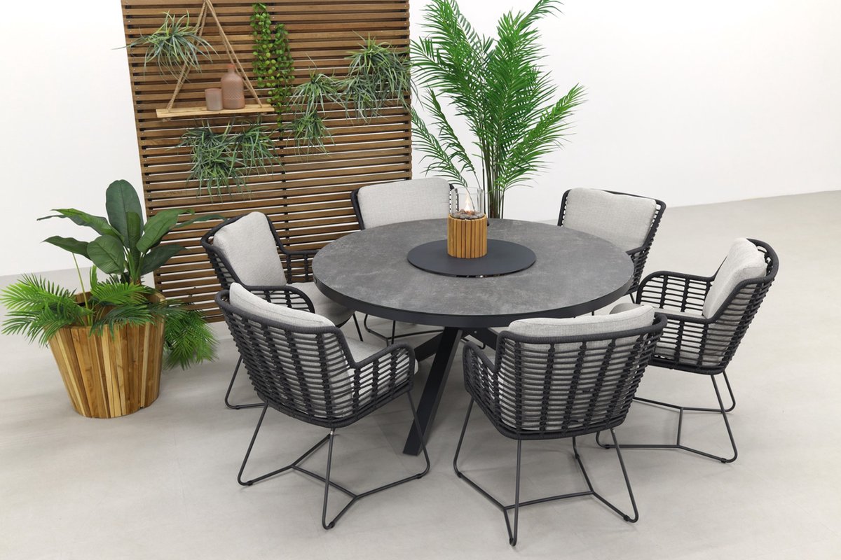 4 Seasons Outdoor 4 Seasons Fabrice Antraciet/perth 150 Cm. - Ronde Tuinset - Grijs