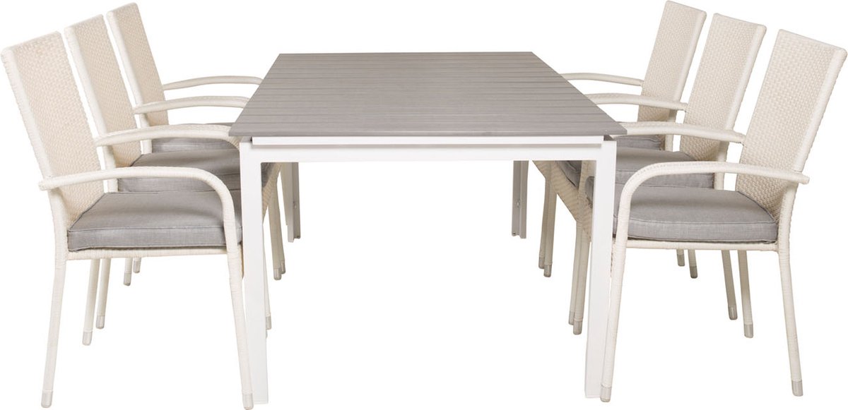 Levels Tuinmeubelset Tafel 100x160/240cm En 6 Stoel Anna Wit, Grijs.