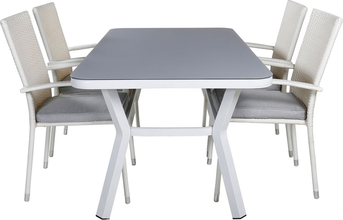 Virya Tuinmeubelset Tafel 90x160cm En 4 Stoel Anna Wit, Grijs.