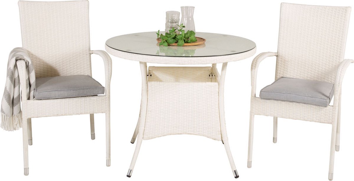 Volta Tuinmeubelset Tafel Ø90cm En 2 Stoel Anna Wit.
