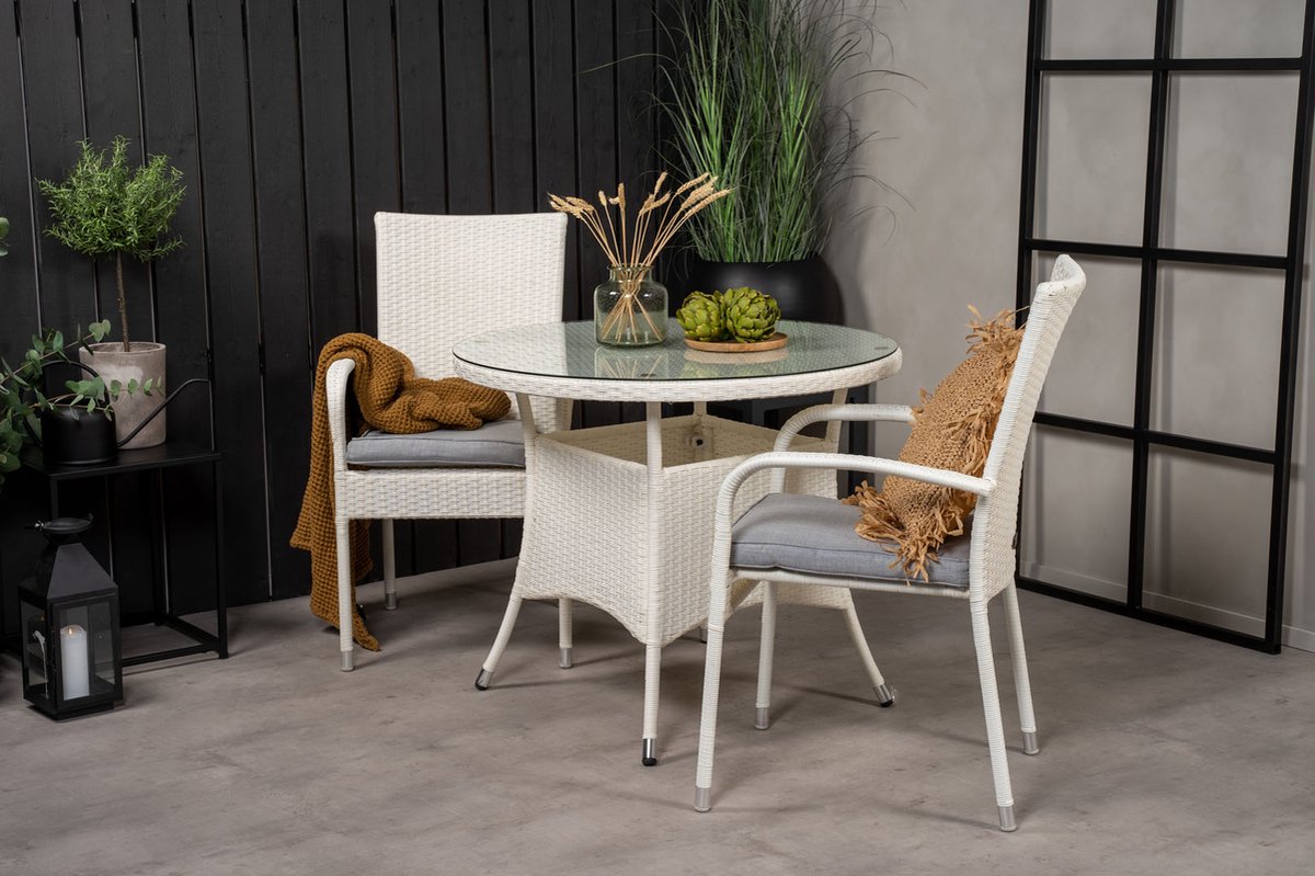 Volta Tuinmeubelset Tafel Ø90cm En 2 Stoel Anna Wit.
