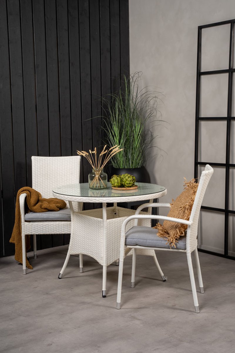 Volta Tuinmeubelset Tafel Ø90cm En 2 Stoel Anna Wit.