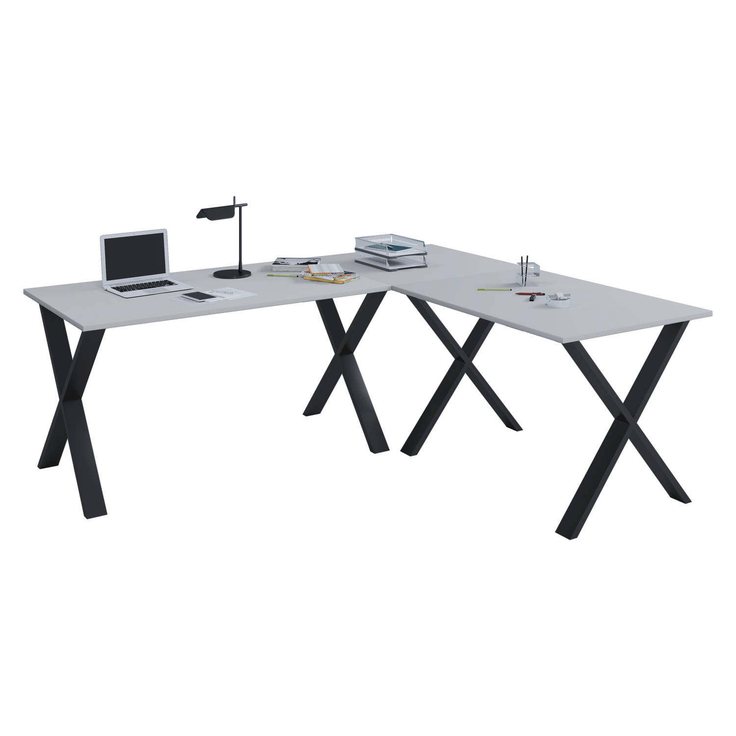 Lona Hoekbureau 160x160x80 Cm X-frame Grijs,. - Zwart