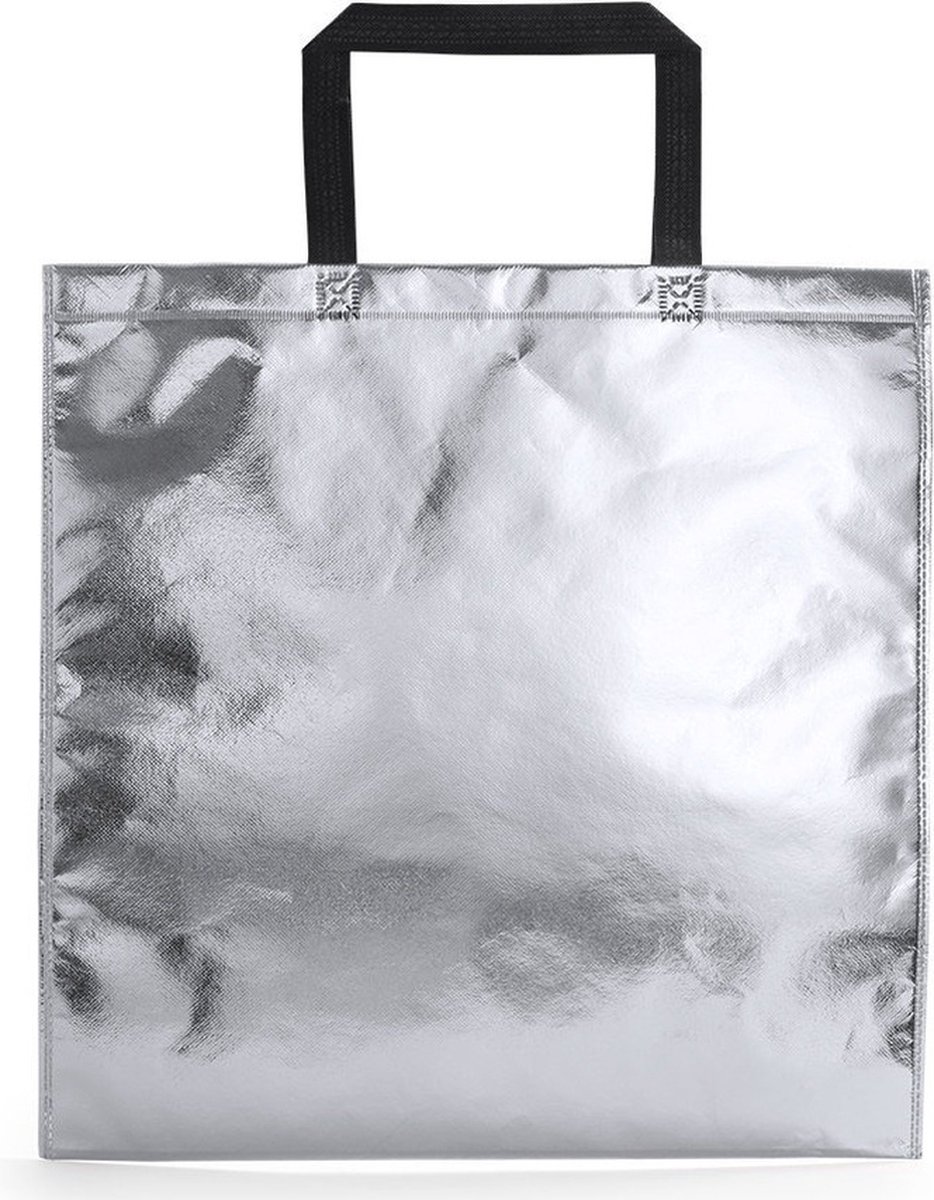 Bellatio Design 2x Stuks Draagtassen/schoudertassen In Opvallende Metallic Zilveren Kleur 45 X 44 X Cm - Schoudertas - Silver