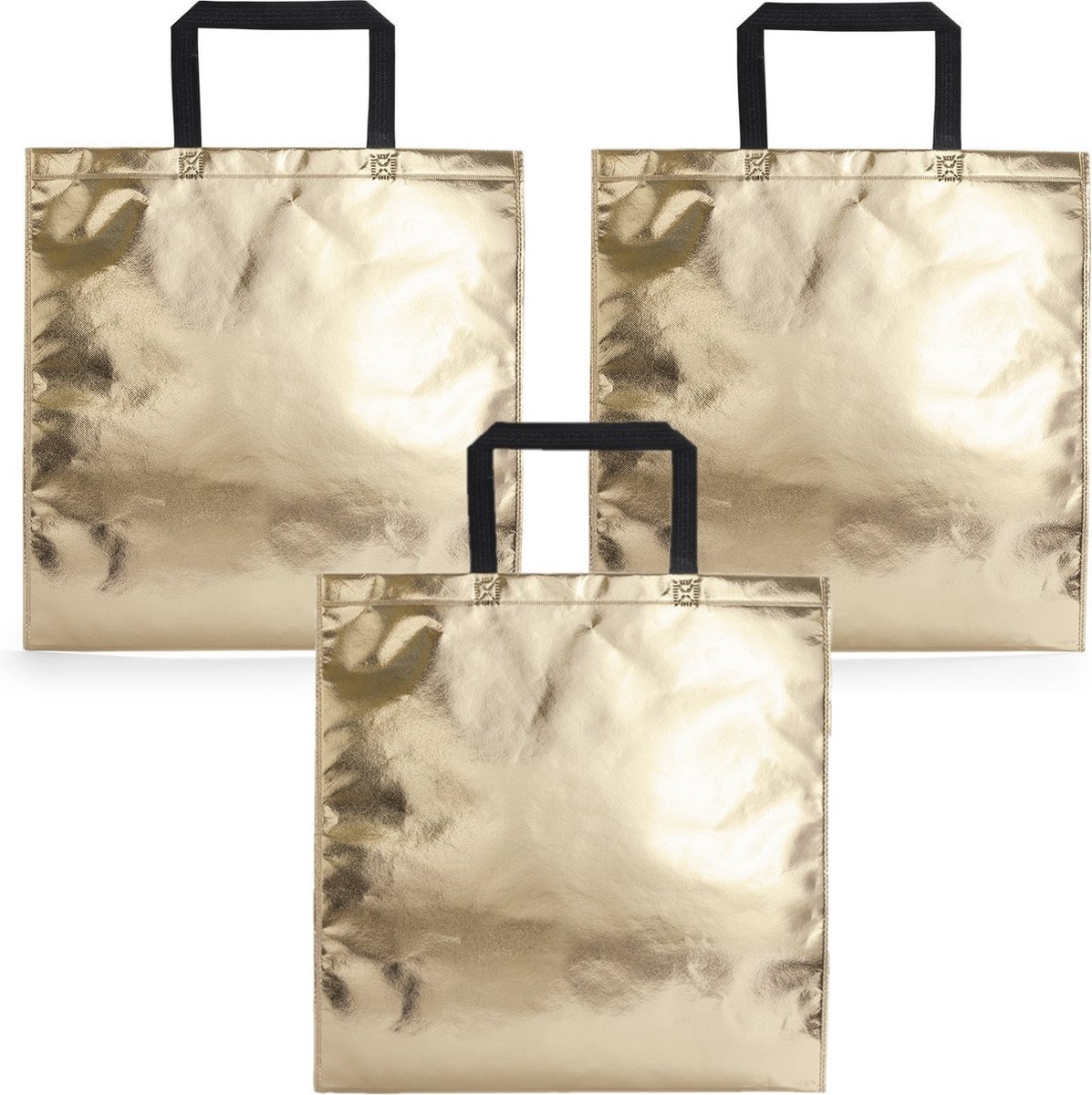 Bellatio Design 2x Stuks Draagtassen/schoudertassen In Opvallende Metallic Gouden Kleur 45 X 44 X Cm - Schoudertas