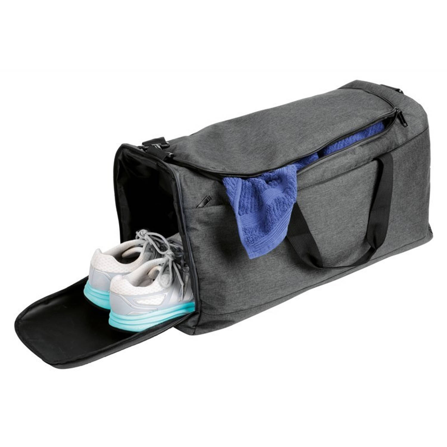 Reistas/sporttas/weekendtas Donker Met Schoenenvak 54 X 31 X 26 Cm - Sporttassen - Grijs