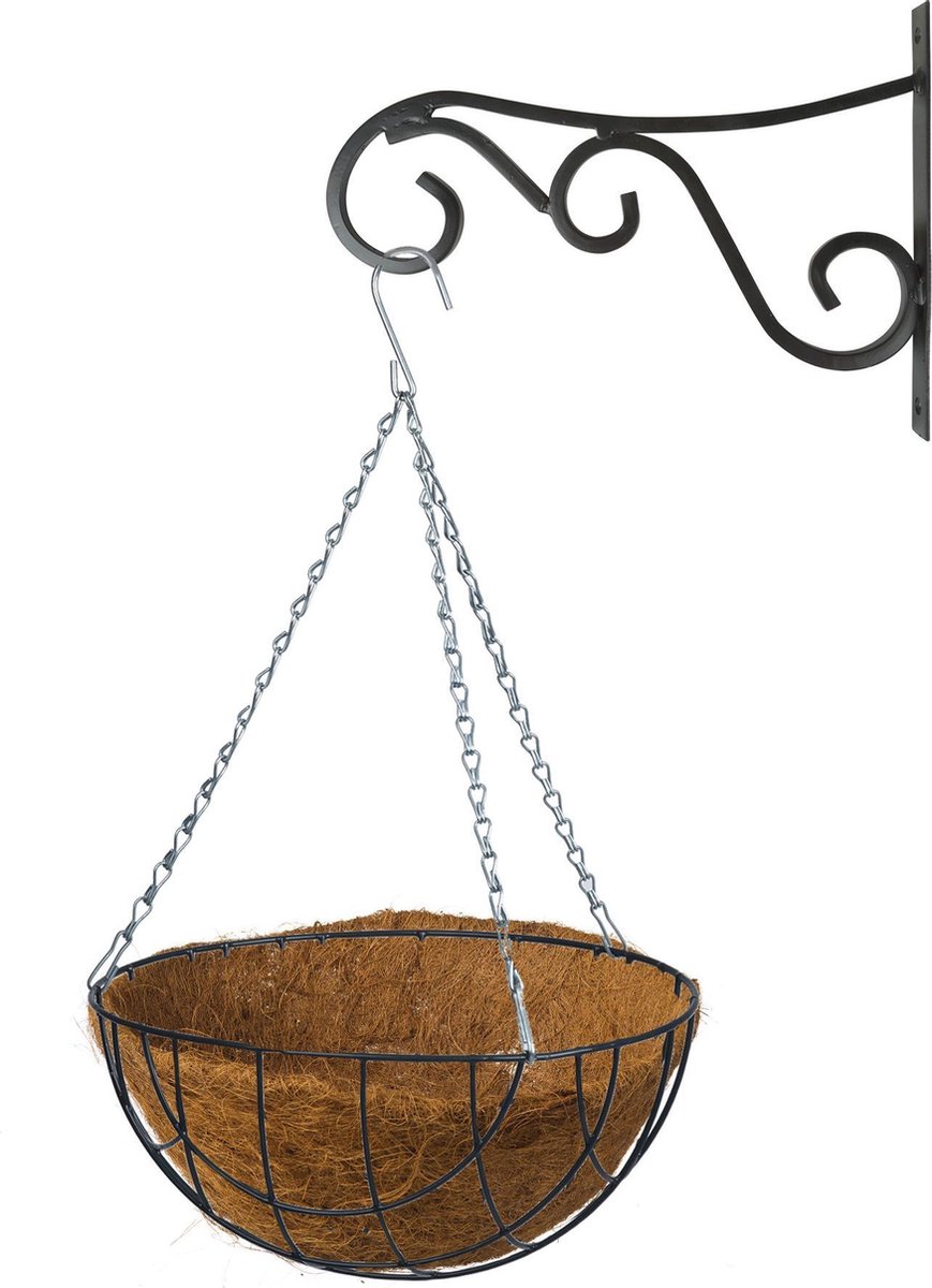 Hanging Basket 30 Cm Met Metalen Muurhaak En Kokos Inlegvel - Plantenbakken - Grijs