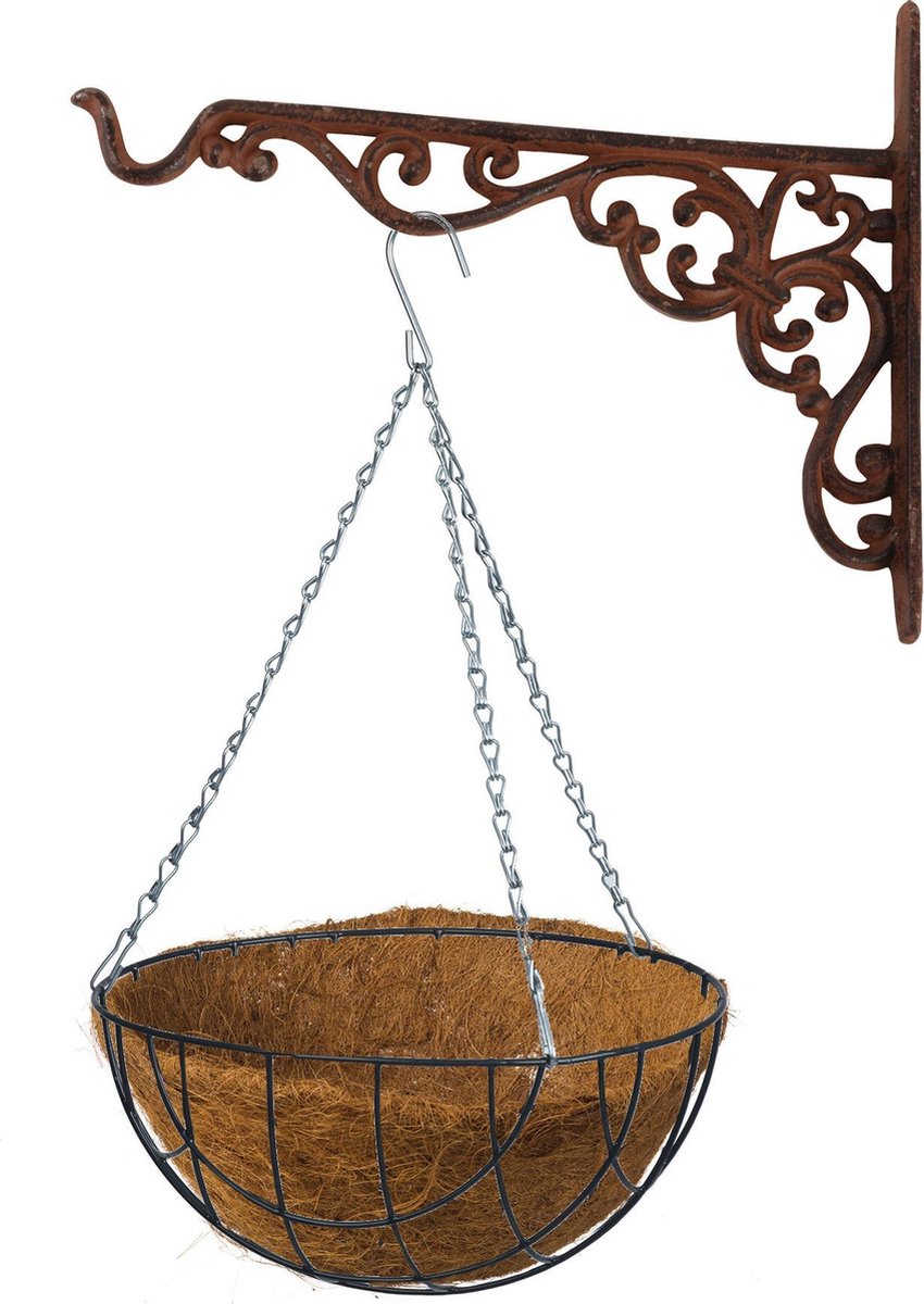 Hanging Basket 25 Cm Met Metalen Muurhaak En Kokos Inlegvel - Plantenbakken - Bruin