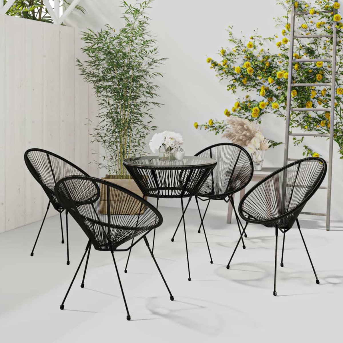 Vidaxl 5-delige Tuinset Pvc-rattan - Zwart