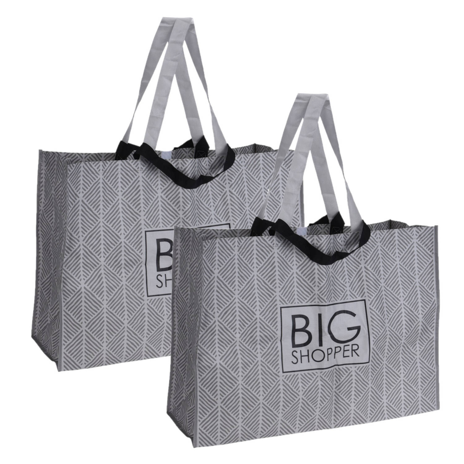 Excellent Houseware Set Van 2x Stuks Extra Grote Boodschappen Shopper Tas 70 X 48 Cm - Boodschappentassen - Zwart