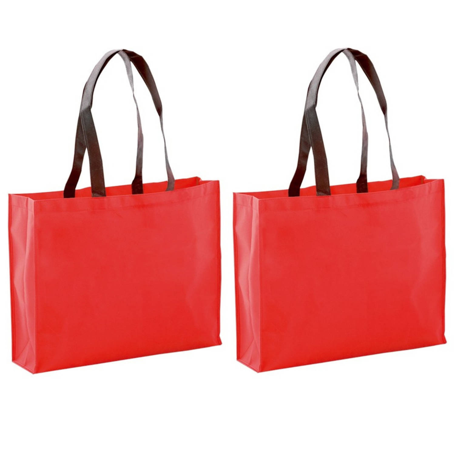 Bellatio Design 2x Stuks Draagtassen/schoudertassen/boodschappentassen In De Kleur 40 X 32 X 11 Cm - Boodschappentassen - Rood