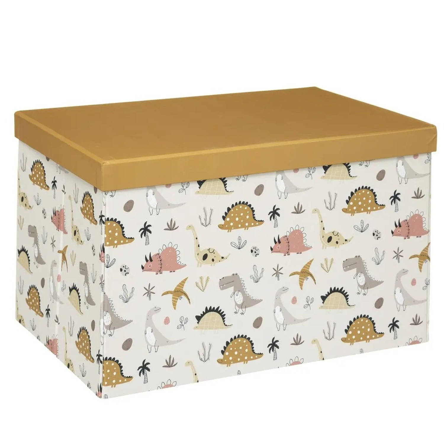 Kartonnen Opbergdoos/opberg Box Met Deksel Oker Geel Dinosaurus Print 38 X 24,5 X 25 Cm - Opbergbox