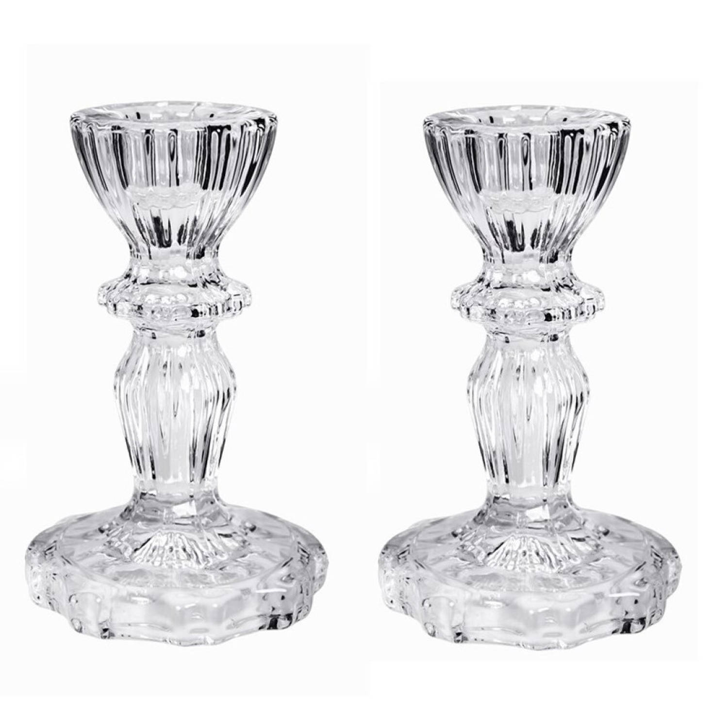 Concorde Set Van 2x Stuks Kaarsen Kandelaar Van Decoratief Glas 7 X 11 Cm - Kaars Kandelaars