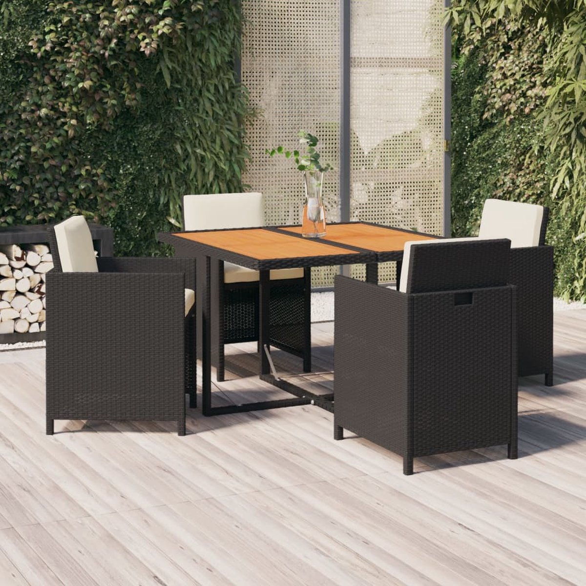 Vidaxl 5-delige Tuinset Met Kussens Poly Rattan - Zwart