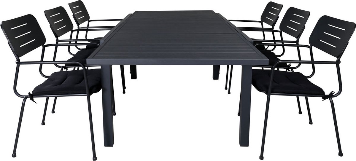 Marbella Tuinmeubelset Tafel 100x160/240cm En 6 Stoel Armleunings Nicke,. - Zwart